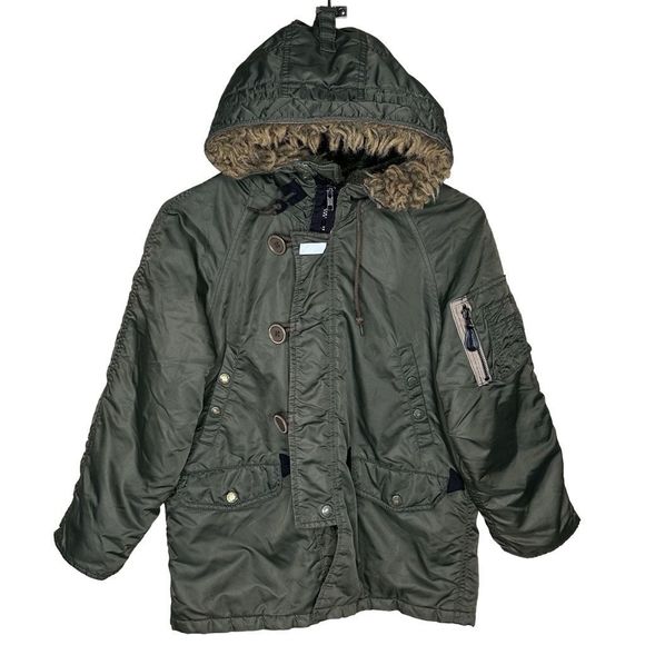 Avirex Insulated Parka Spell Out Military Green Jacket Size S - Picture 2 of 6